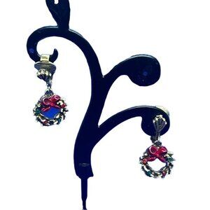 Vintage clamp on Christmas earrings wreath earrings festive earrings